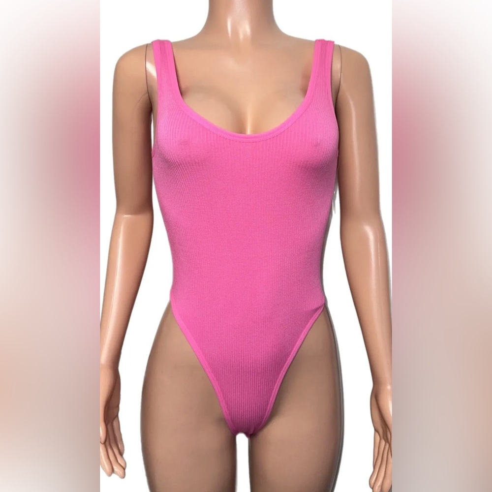 Barbie Pink Ribbed Bodysuit Nwts Casual 80’s Party Top Gym Yoga Glam Nwt Costume